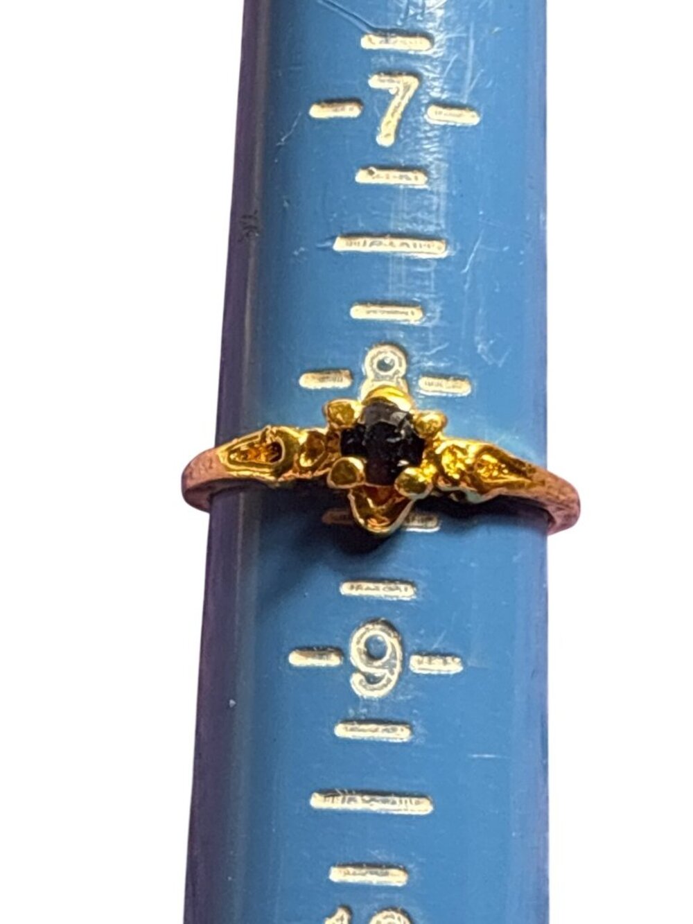 Goldtone Dark Blue Rhinestone Ring Size 8.25